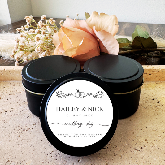 PERSONALIZED NAMED WEDDING FAVORS - TIN CANDLE - SET OF 10 PC