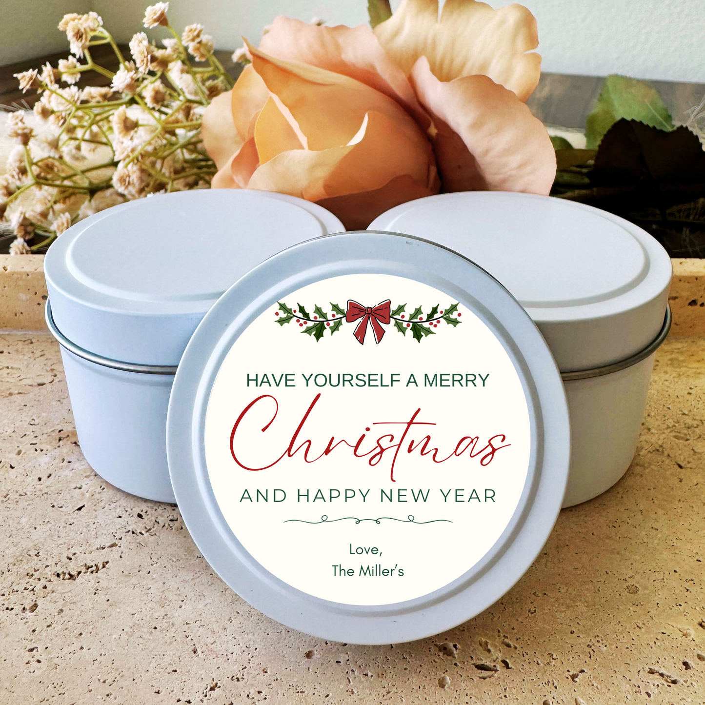 PERSONALIZED CHRISTMAS GIFT CANDLE - TIN 4OZ