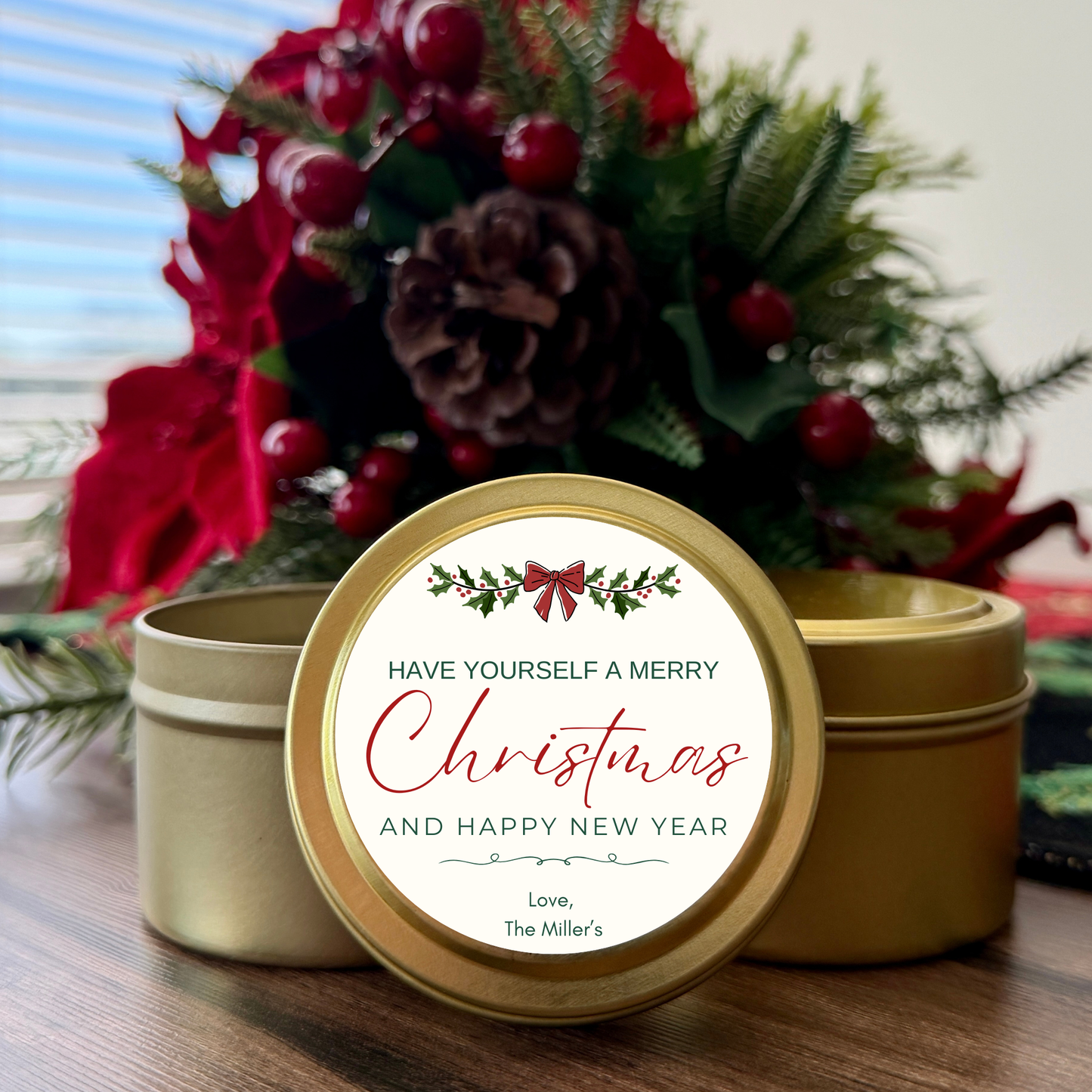 PERSONALIZED CHRISTMAS GIFT CANDLE - TIN 4OZ