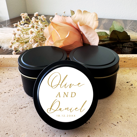 CURSIVE WEDDING FAVORS - TIN CANDLE - SET OF 10 PC
