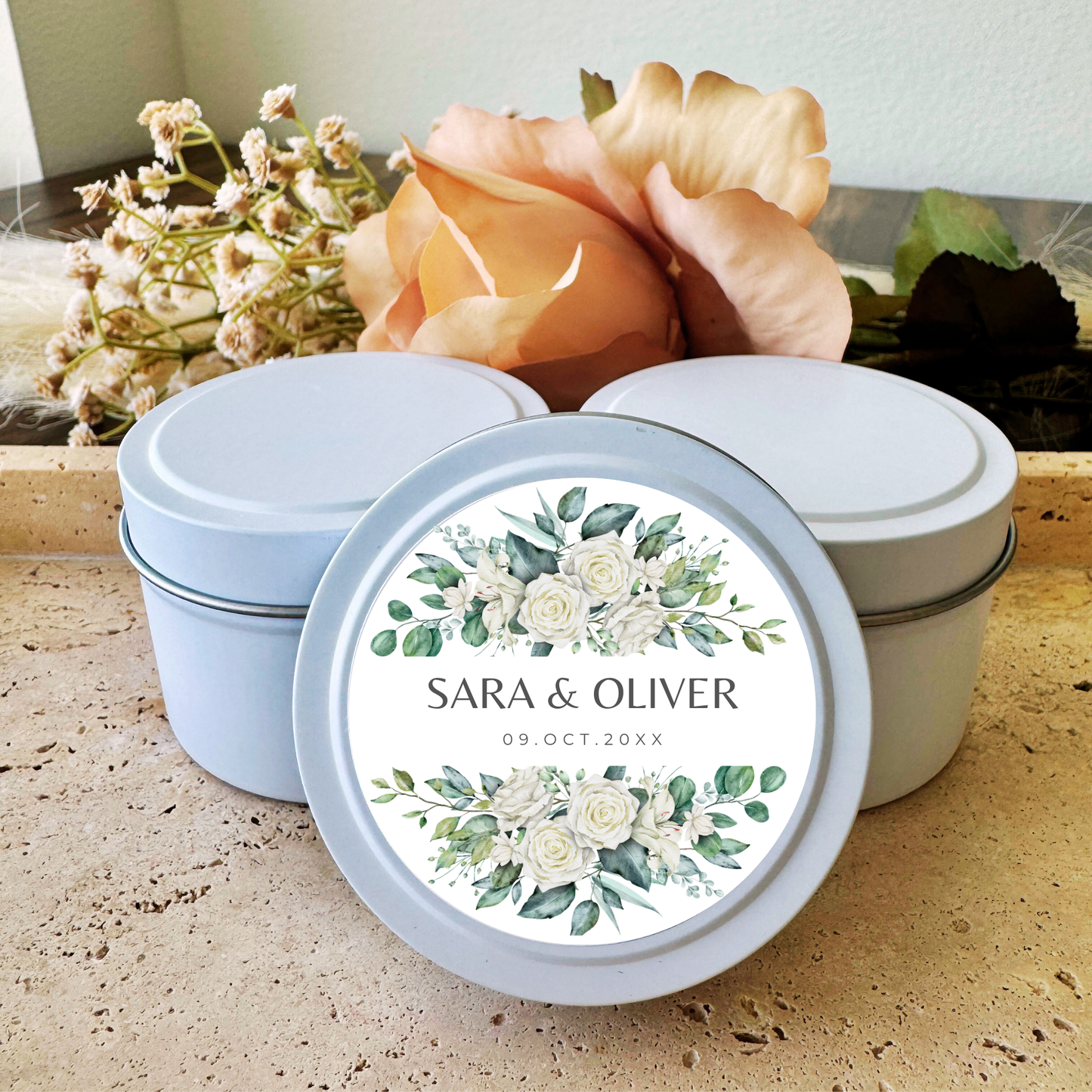 FLORAL WEDDING FAVORS - TIN CANDLE - SET OF 10 PC