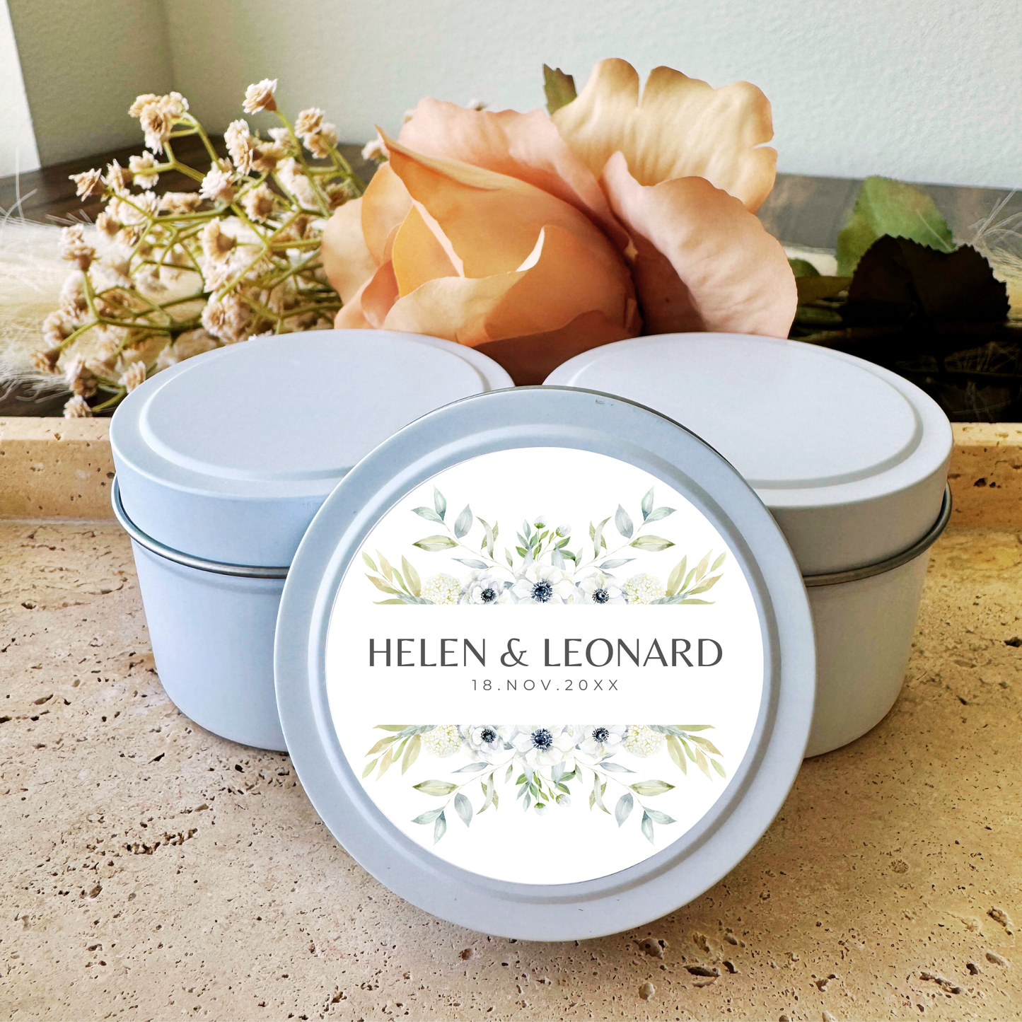 FLORAL WEDDING FAVORS - TIN CANDLE - SET OF 10 PC