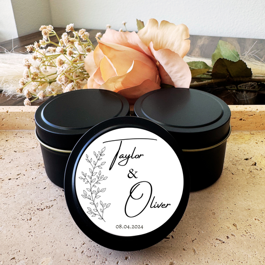 FLORAL (MINIMALIST) - WEDDING FAVORS - TIN CANDLE - SET OF 10 PC