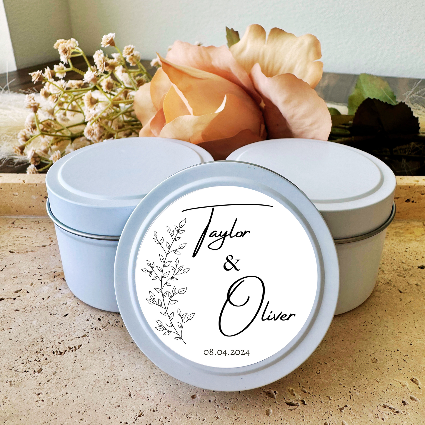 FLORAL (MINIMALIST) - WEDDING FAVORS - TIN CANDLE - SET OF 10 PC