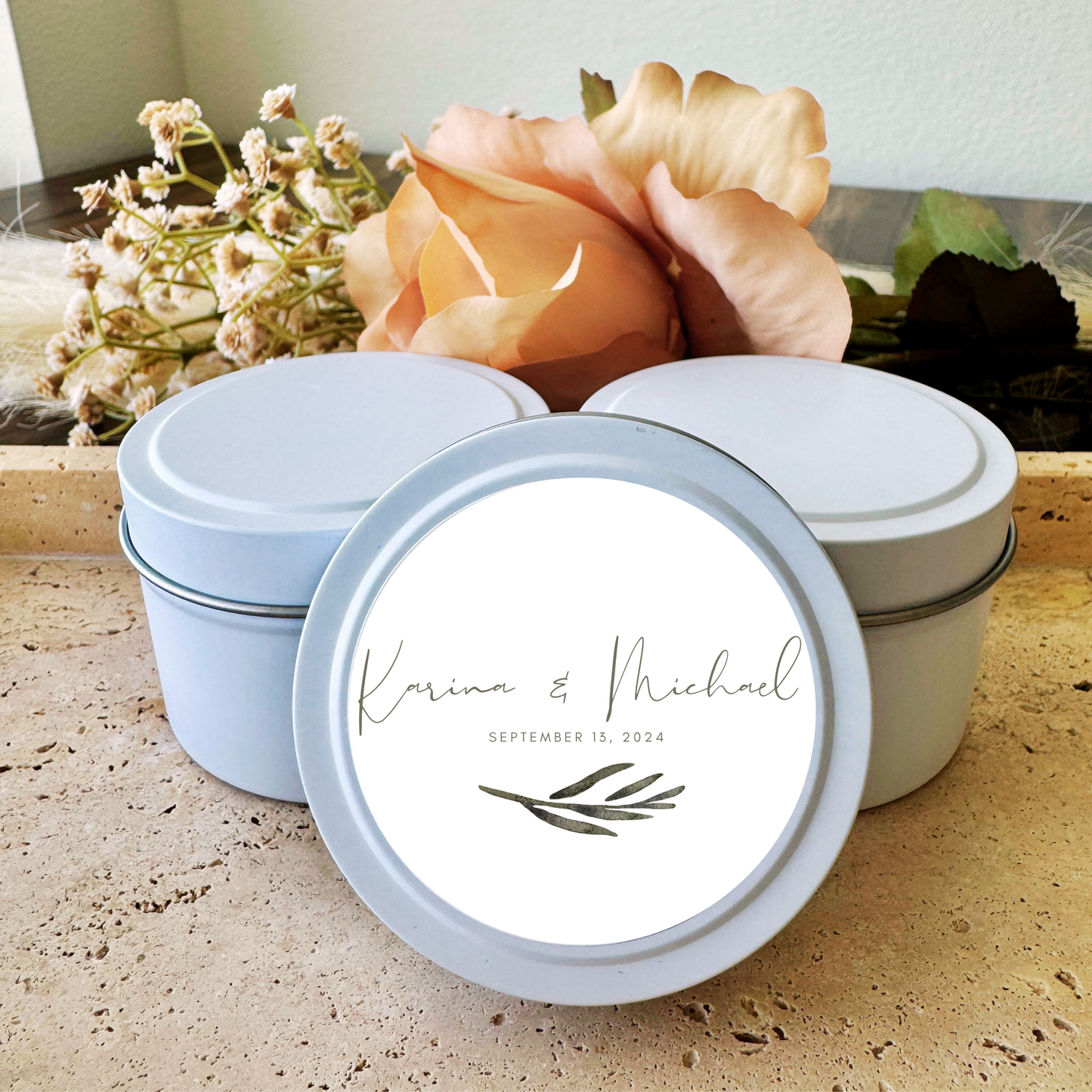 PERSONALIZED NAME - WEDDING FAVORS - TIN CANDLE - SET OF 10 PC