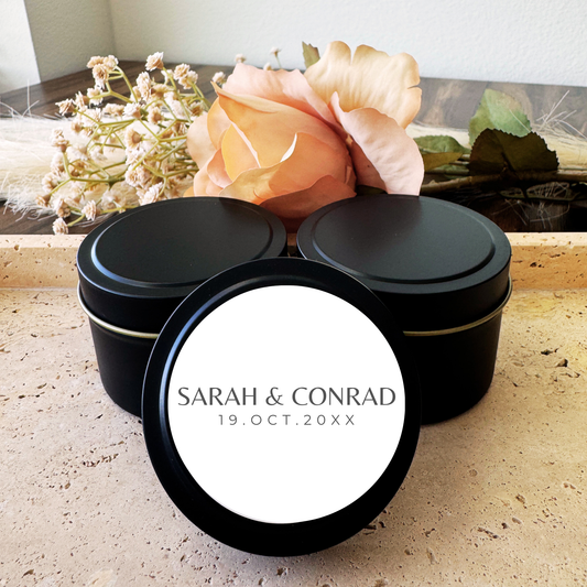 PERSONALIZED NAME WEDDING FAVORS - TIN CANDLE - SET OF 10 PC