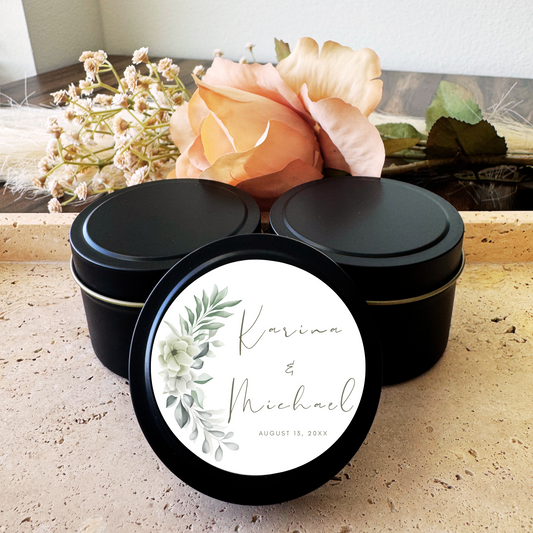 THANK YOU WHITE FLORAL - WEDDING FAVORS - TIN CANDLE - SET OF 10 PC