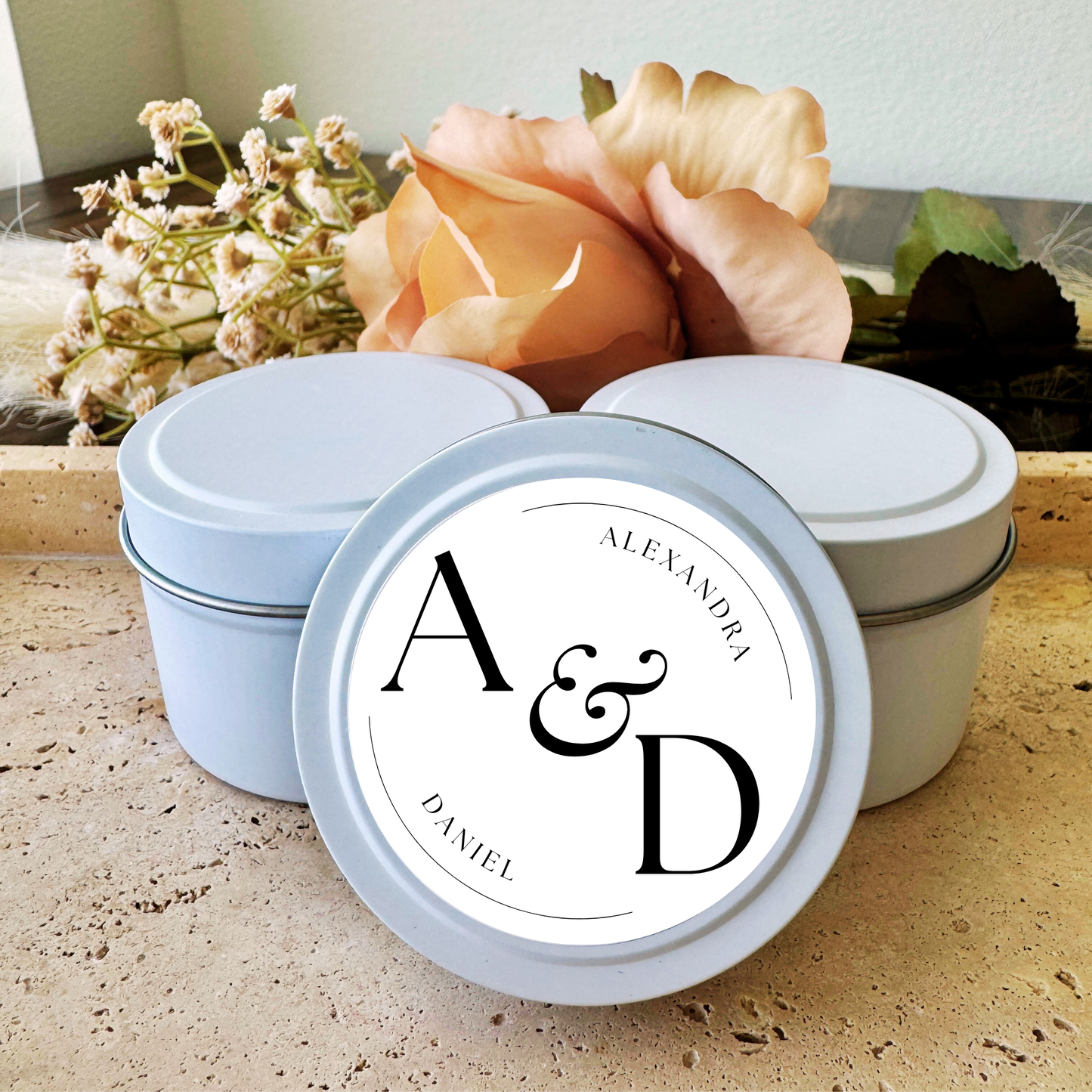 INITIALS (MINIMALIST) - WEDDING FAVORS - TIN CANDLE - SET OF 10 PC
