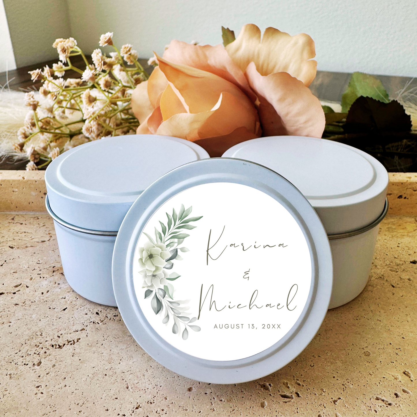 THANK YOU WHITE FLORAL - WEDDING FAVORS - TIN CANDLE - SET OF 10 PC