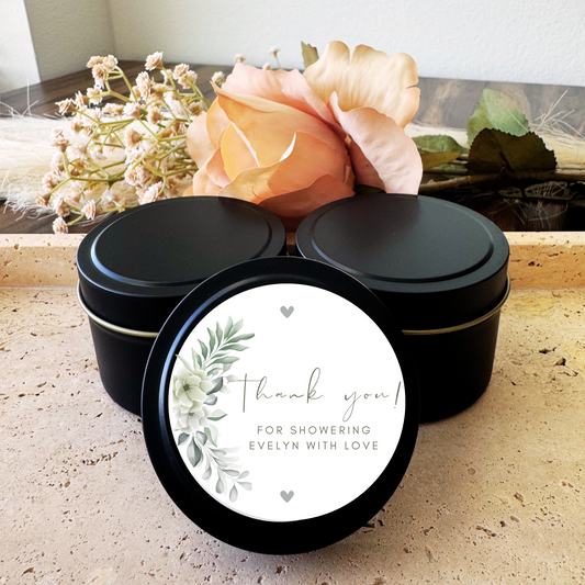 THANK YOU WHITE FLORAL - WEDDING FAVORS - TIN CANDLE - SET OF 10 PC