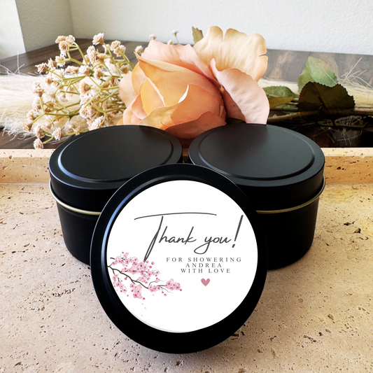 THANK YOU PINK FLORAL - WEDDING FAVORS - TIN CANDLE - SET OF 10 PC
