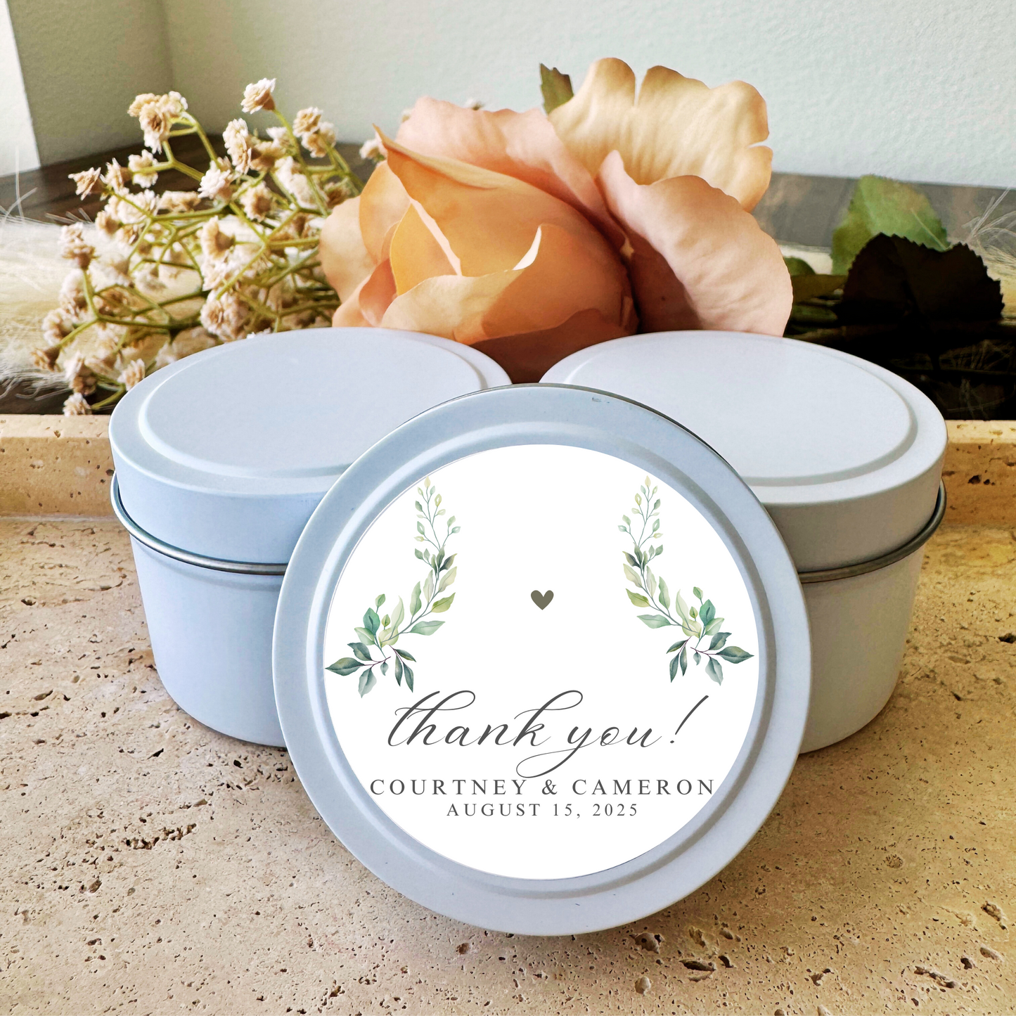THANK YOU FLORAL - WEDDING FAVORS - TIN CANDLE - SET OF 10 PC