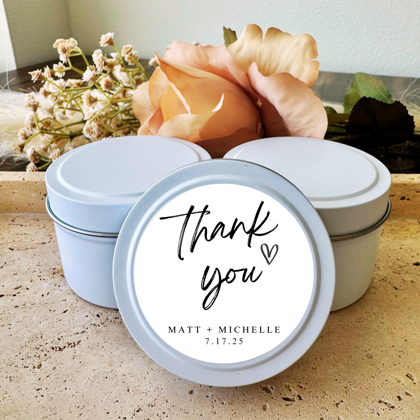 THANK YOU MINIMALIST - WEDDING FAVORS - TIN CANDLE - SET OF 10 PC