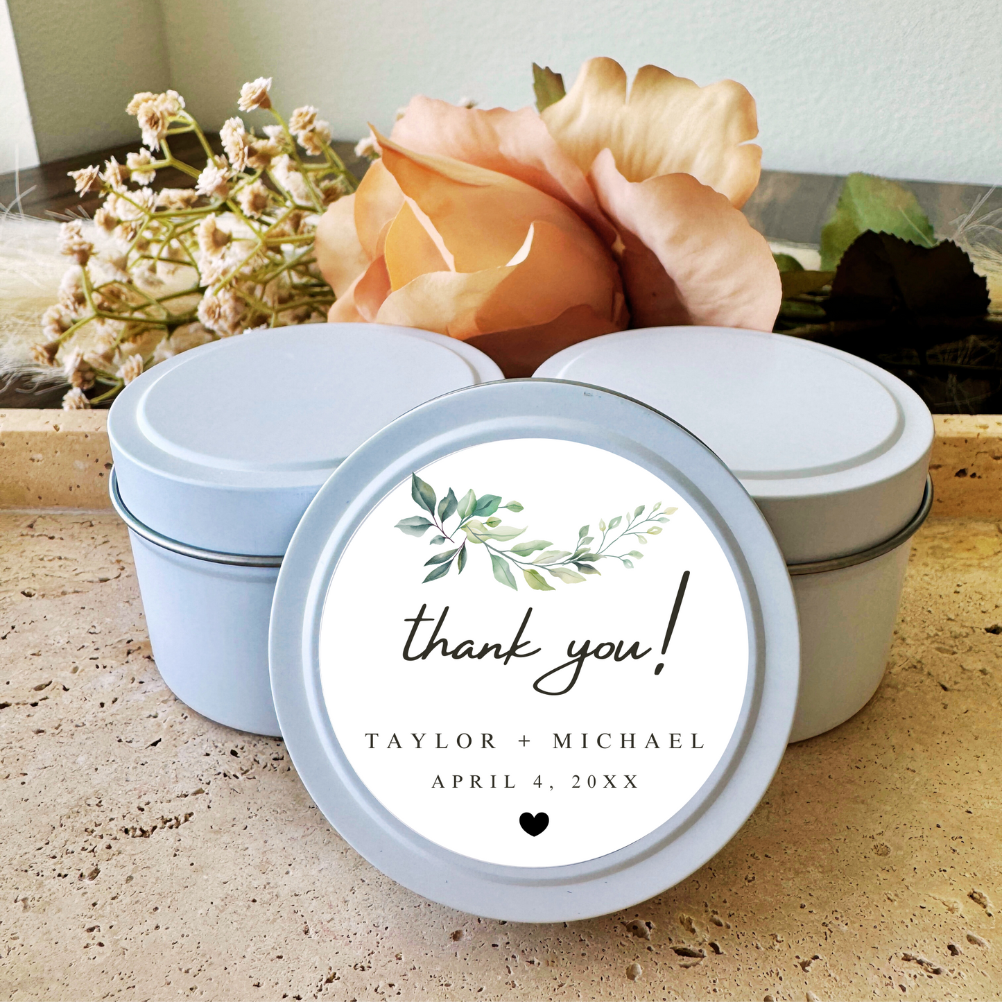 THANK YOU FLORAL - WEDDING FAVORS - TIN CANDLE - SET OF 10 PC